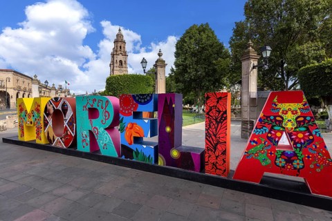 Mexico, Morelia, popular tourist destination Morelia Cathedral on Plaza de Armas in historic center