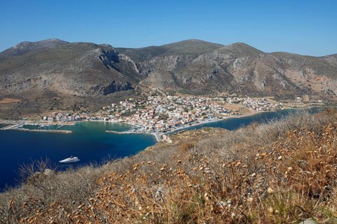 Coastal town of Gefyra, near the rock of Monemvasia, Monemvassia, Monemwassia, Monembasia, in the