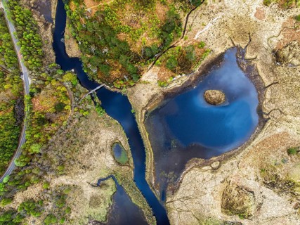 Top Down over Callop River and Marshes from a drone, Loch Shiel, Glenfinnan, West Highland,