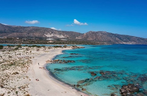 Drone shot, Elafonissi beach, south-west Crete, Crete, Greece