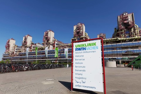 University Hospital RWTH Aachen, Welcome board in several languages, University Hospital, Aachen,