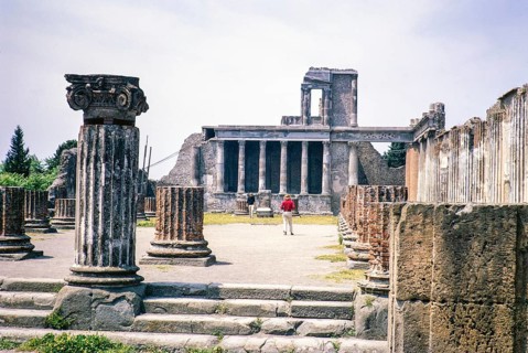 Tourists visit the Roman ruins Archaeological Park of Pompeii, Naples, Italy, Europe 1967