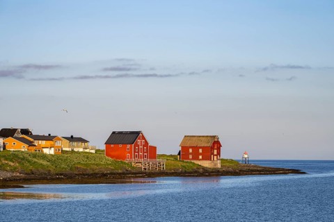 Red houses on the coast, Vardø, Varanger, Finnmark, Norway
