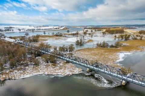 Aerial view, drone photo: Europabrücke Bienenwerder, also Europabrücke Neurüdnitz-Siekierki with