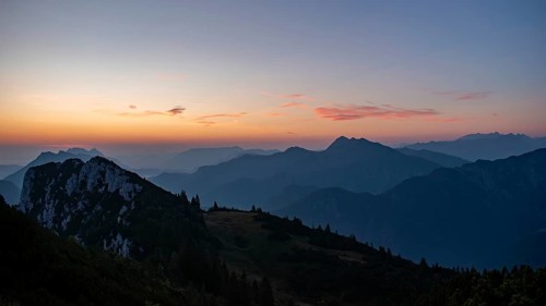 Sunrise in the nature reserve Östliche Chiemgauer Alpen with Hörndlwand and behind it Rauschberg