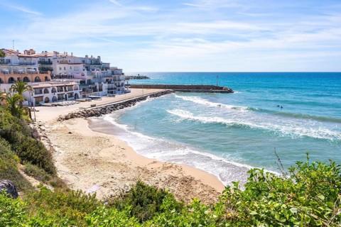 Beautiful view of the mediterranean sea near comarruga, a popular tourist destination on the costa