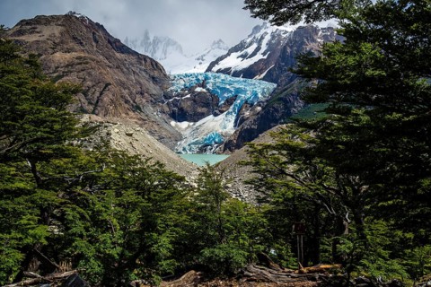 Glacier Piedras Blancas, seen from viewpoint on hike from Hosteria El Pilar to Laguna de Los Tres,
