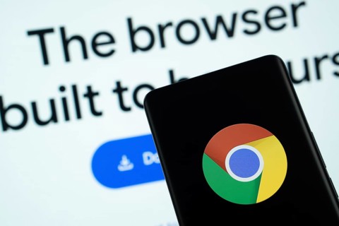 Chrome logo is displayed on a smartphone screen, with the chrome website visible on a computer