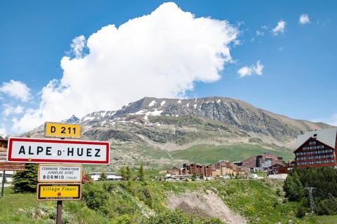The Alpe d'Huez ski resort in the French Alps, Isère department, Auvergne-Rhône-Alpes region,