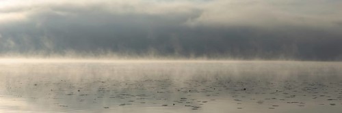 Sunrise with early morning fog at Lake Hopfensee near Füssen, Ostallgäu, Allgäu, Upper Swabia,