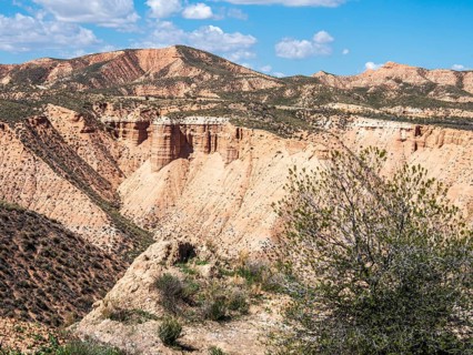 View over the Gorafe desert, colorful canyons, rock formations, Gorafe Desert, UNESCO Granada