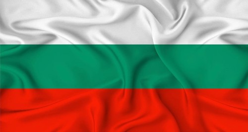 Realistic Bulgaria flag waving. Close up of flag of Bulgaria with cloth texture