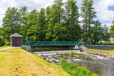 Weir on the Große Röder near Wildenhain, Großenhain, Saxony, Germany