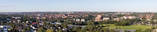 Panorama of the city view from the north-east with district administration office, Jakobikirche,