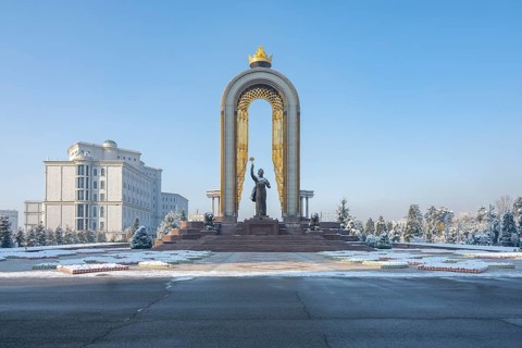 Statue of Ismail Samani, Ismoili Somoni, Dushanbe, Tajikistan, Central Asia