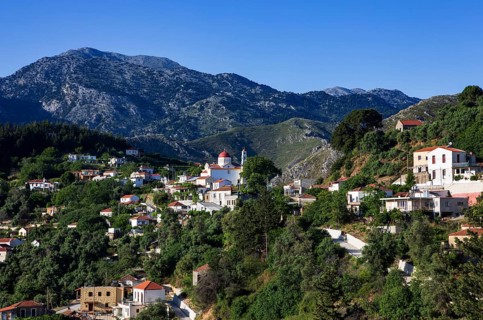 Mountain village of Lakkoi with Agios Antonios church, Crete, Greece