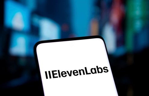 Elevenlabs logo is displayed on smartphone. ElevenLabs is a software company