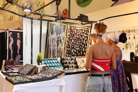Jewellery stall at the Back Yard Market, Brick Lane, East End, London, England, Great Britain,