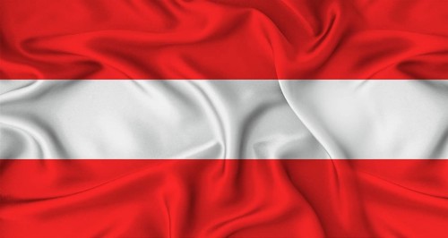 Close up of flag of Austria with cloth texture. Realistic Austria flag waving