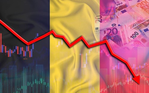 Financial fall of Belgium on economy market. Belgium financial crisis on economic graph