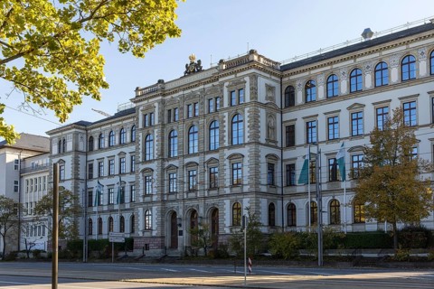 Building of the TU, Technical University, on the Street of Nations, exterior view, Chemnitz,