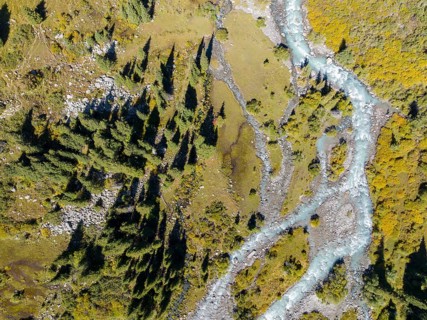 Top-down aerial view, Schinderkar, Tegernsee mountains in the Mangfall mountains, Germany