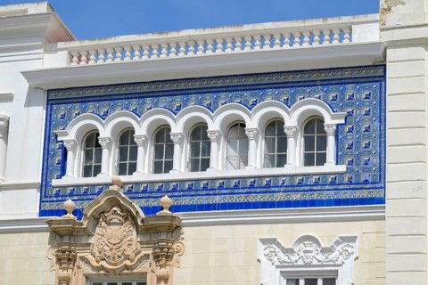 House with blue tiles in the Plaza de San Antonio, Plaza de San Antonio, Cádiz, Spain
