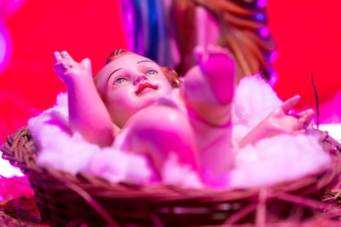 Nativity depicting the birth the baby Jesus on the Christmas eve, at a Church on December 24, 2023
