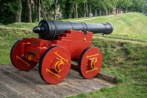 Old cannon at Nyborg medieval castle, in Nyborg, Funen, Fyn, Fyn Island, Denmark, Scandinavia