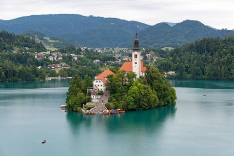Lake Bled in north-west Slovenia with the famous island church of the Assumption of the Virgin