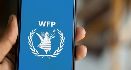 World Food Programme (WFP) logo is displayed on smartphone.