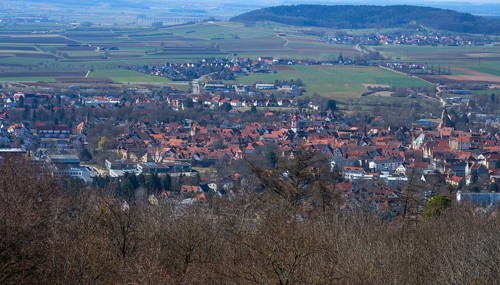 View from the Hohenzollern fortress Wülzburg to the medieval town of Weißenburg, Middle Franconia,