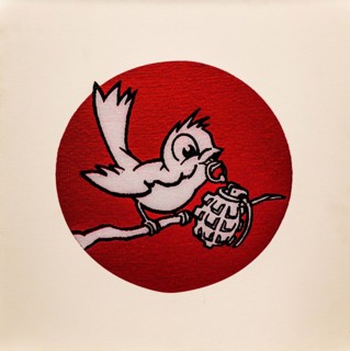 Banksy - Bird and Grenade, 2sweet bird with grenade in its beak, 002, exhibition The World of
