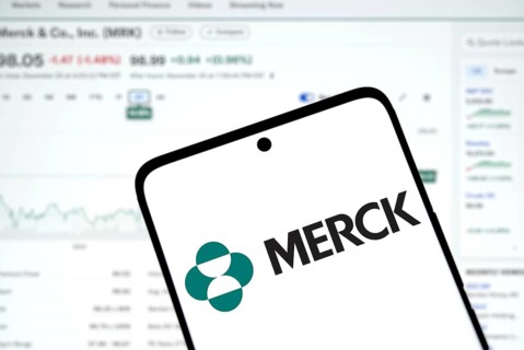 Merck logo is displayed on smartphone. Merck & Co Inc is an American multinational pharmaceutical