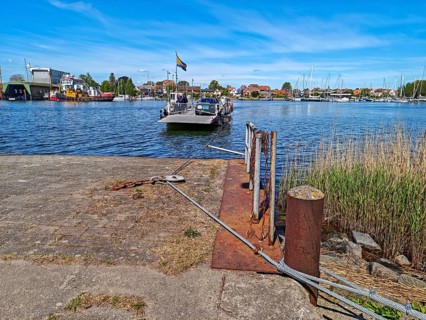 View of Germany's smallest town Arnis on the Schlei, grinding ferry, cable ferry for people and