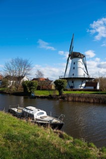 Ship and mill, windmill, De Widde Meuln, Ten Boer, Groningen, Netherlands