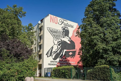 Mural entitled NO Future by Shepard Fairey aka Obey Giant, Schwerinstraße, Schöneberg,