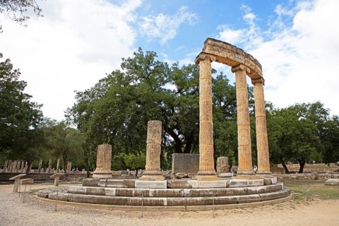 Philippeion, round building, ancient ruins of the archaeological site of Olympia, UNESCO World