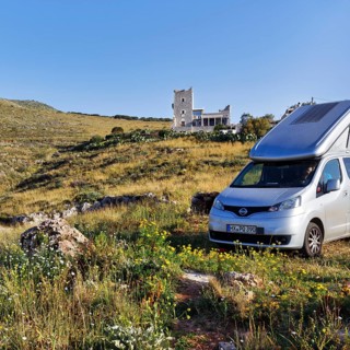 Campervan, Minicamper Nissan NV200 with pop-up roof, Cape Tenaro, Cape Tainaron, Cape Matapan,