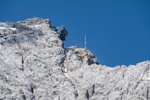 Mountain station of the Bavarian Zugspitze railway, rocky mountain peak of the Zugspitze,