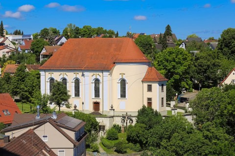 View of Haigerloch, St Anna's Catholic Church, Roman Catholic pilgrimage church, rococo hall