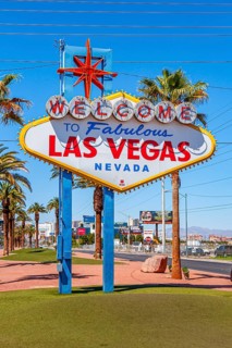 Iconic Welcome to Fabulous Downtown Las Vegas sign on the south end of the Las Vegas Strip in Las