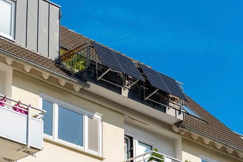 Balcony power station on a balcony of an attic flat in Düsseldorf, Germany
