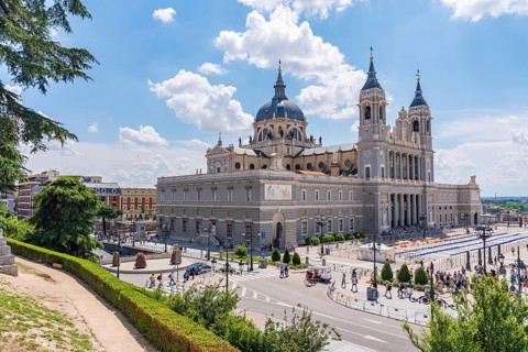 Cathedral of Santa Maria la Real de la Almudena in Madrid capital of Spain visited on summer