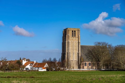 The church of St. Quintinuskerk in Oostkerke, Damme, West Flanders, Belgium