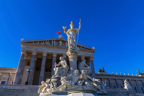 Pallas-Athena Fountain, The goddess of wisdom, holding a spear in her left hand, the goddess of