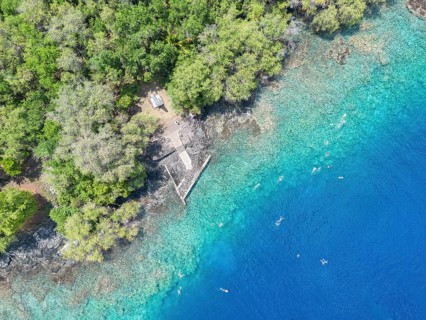 Aerial view of the Captain James Cook Monument, Captain Cook Monument Trail, Kealakekua Bay State