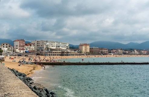 Summer in the Grande Plage in Saint Jean de Luz, holidays in the south of France, French Basque