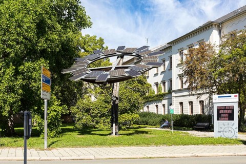 Solar system of the WHZ (West Saxon University of Applied Sciences Zwickau) in front of the