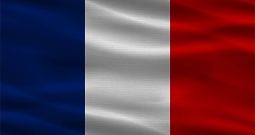 France flag with fabric texture waving. Close up of flag of France with cloth texture
